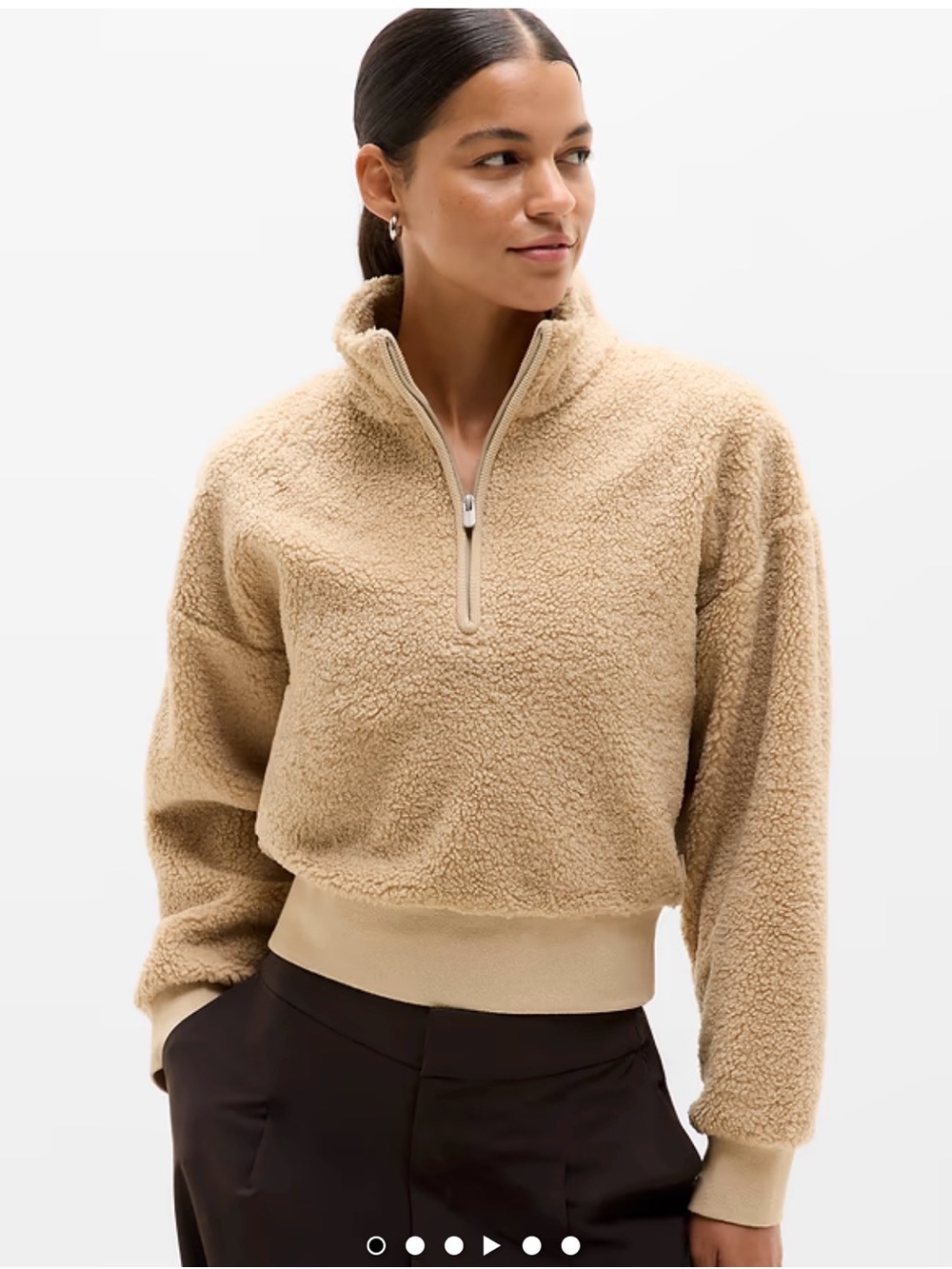 Athleta Teddy Half-Zip Pullover Jacket in Tan